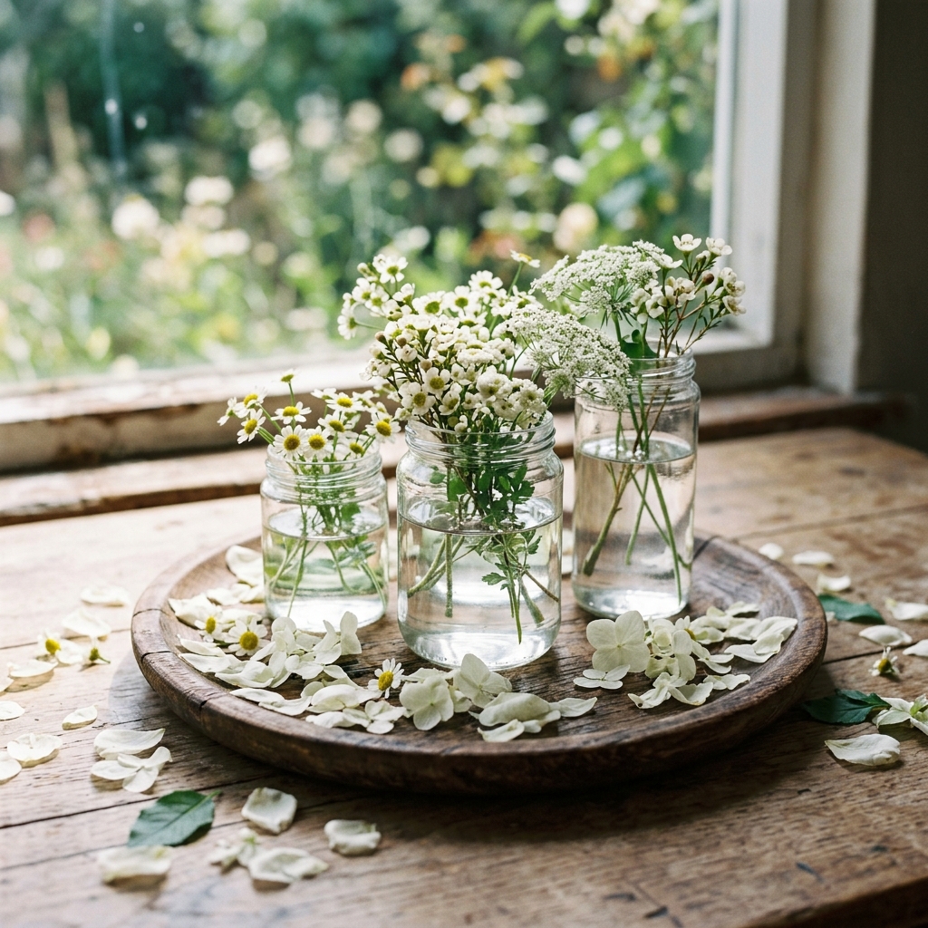 Natural ingredients - glass jars with flowers and botanical preparations